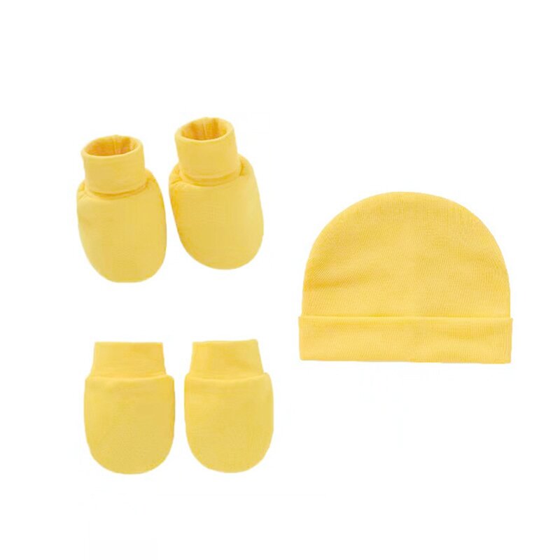 Infantil macio e confortável algodão chapéu luvas e capa de pé três peças conjunto cor sólida quente recém-nascidos bonés do bebê headwear foto adereços