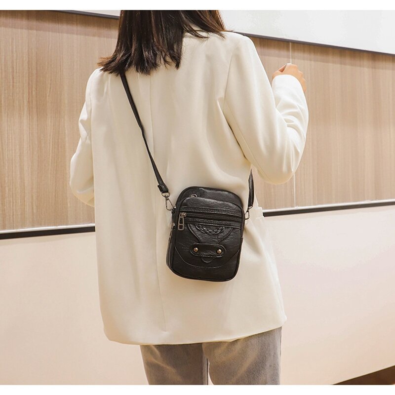 Женская сумка для сотового телефона из мягкой искусственной кожи, винтажная миниатюрная сумочка через плечо с клапаном для телефона, Дамск...