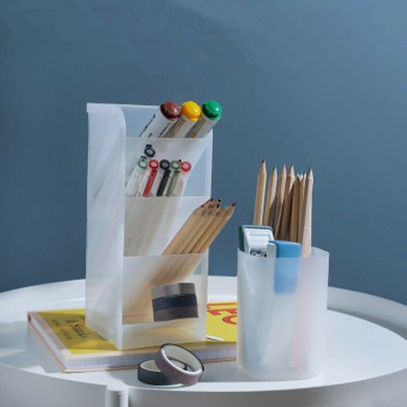 Portapenne da tavolo multifunzione a 4 griglie custodia per ufficio scuola scatola per penne in plastica scrivania matita organizzatore trasparente bianco nero