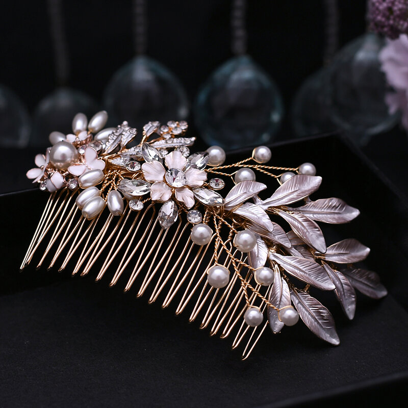 Diadema Floral con perlas accesorios para el cabello de boda, diadema nupcial, peine de perlas, tocado de boda, pieza de cabello de novia, Tiara para el cabello de mujer