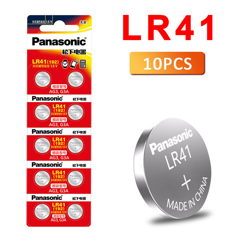Кнопочные батарейки Panasonic LR41, 10 шт., 100% оригинальный SR41 AG3 G3A L736 192 392A Zn/MnO2 1,5 в, литиевые монетные батареи