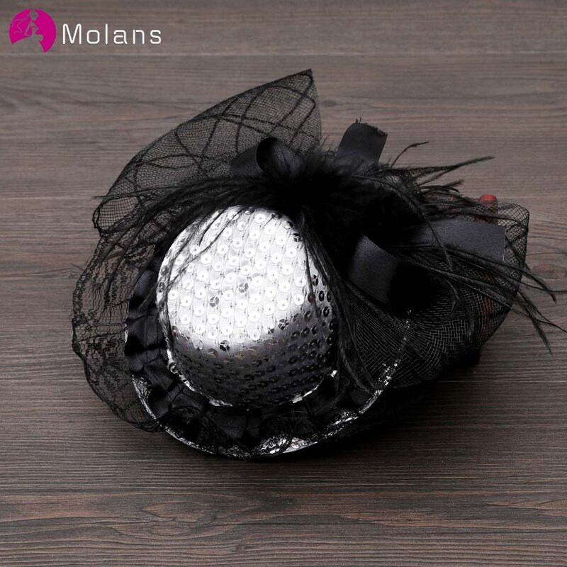 MOLANS Women Girls Party Prom Shiny Hair Clip Lady's Fascinator Hat Feathered Flower Hair Accessories Elegant Hair Barrettes