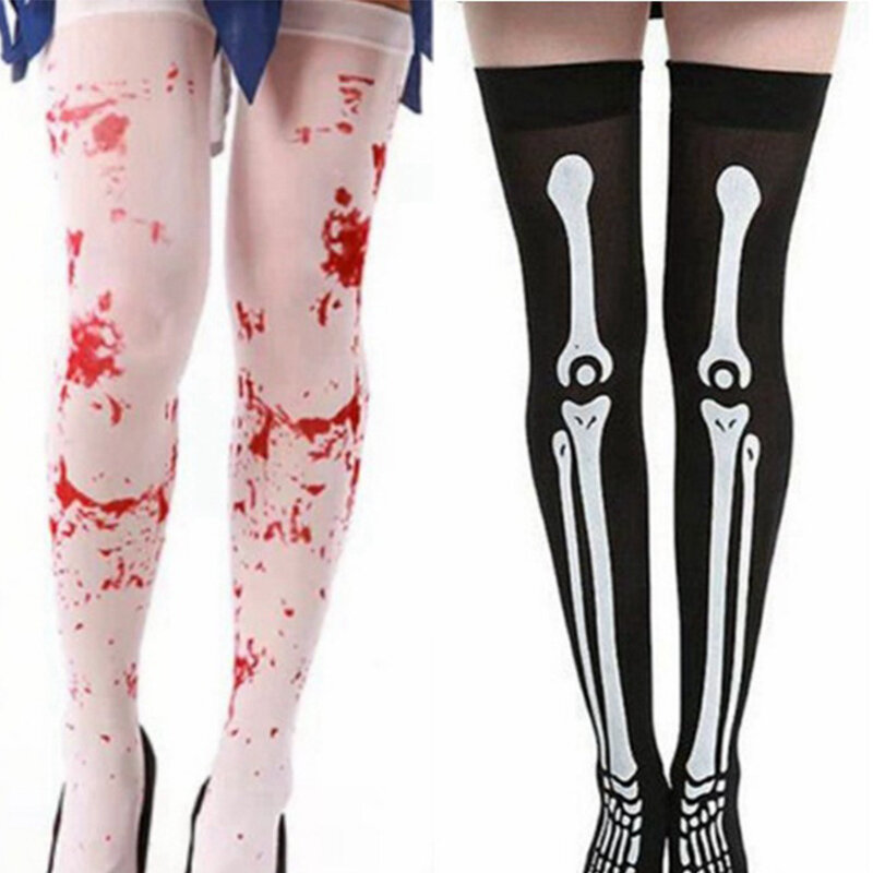 Calcetines de esqueleto hasta el muslo para mujer Cosplay góti para Halloween 