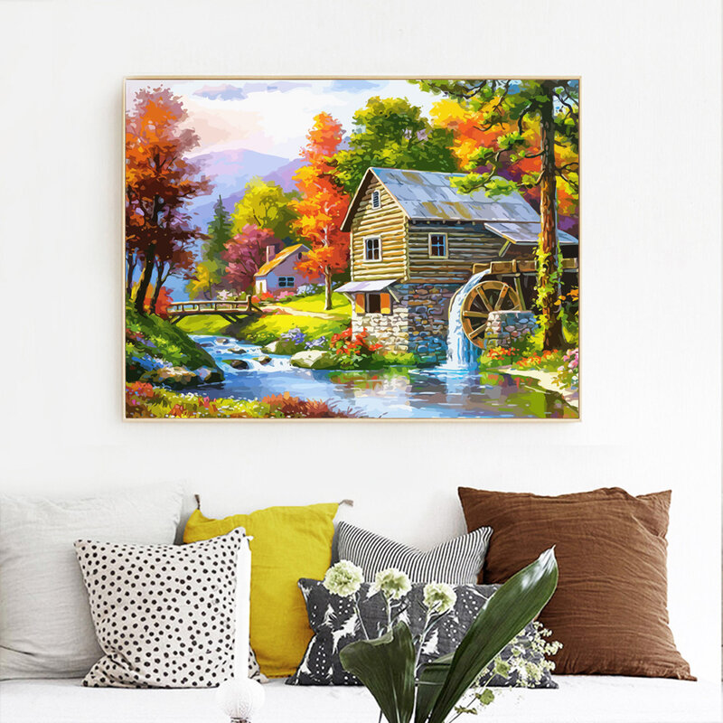 EverShine – coloriage de maison par numéros, naturel sur toile, peint à la main, cadeau d'art mural, décoration de maison