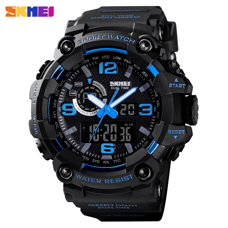 SKMEI-스포츠 시계, 남성 시계, 남성 LED 듀얼 디지털 쿼츠 손목 시계, 남성 최고 브랜드 럭셔리 디지털 시계, 남성 시계