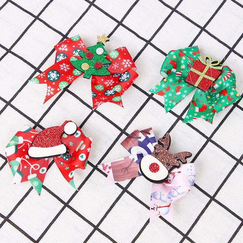 Cute girl Christmas Bows Hair Clips New style Glitter Elk Santa red Colors Hairpin For Kids Festival Gifts