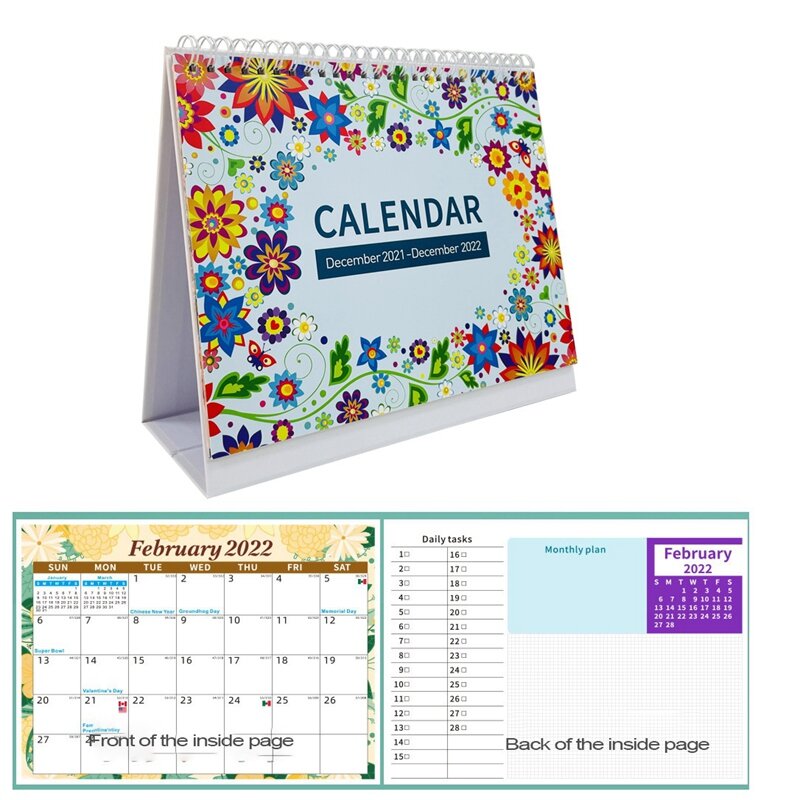 2021-2022 Desk Calendar Standing Flip Desktop Calendar Memo Pages Stand Up Desk Calendar with Strong Twin-Wire Binding