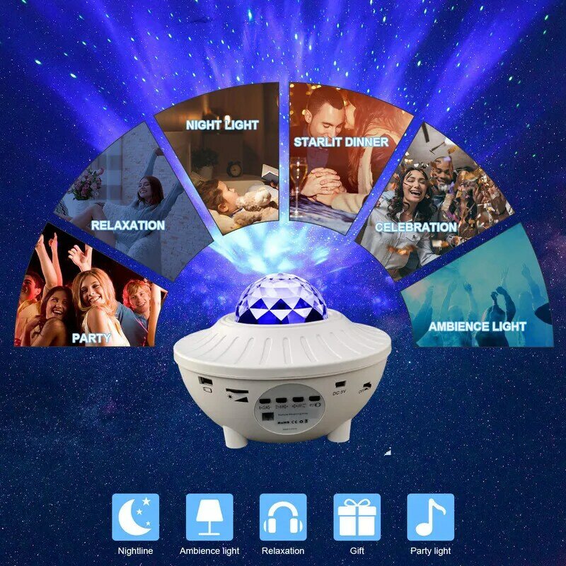RGB Galaxy Projector Star Projector LED Night Light Music Player Remote Star Rotating Night Light Luminaria for Kid Bedroom Lamp