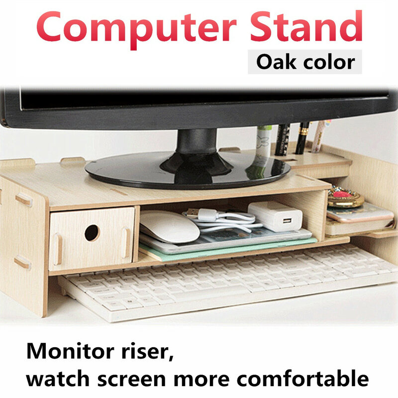 Soporte de madera para Monitor de ordenador portátil, estante de almacenamiento organizador de escritorio, accesorios de Monitor, 48x20x12cm