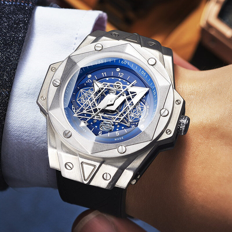 Часы nowy modny tatuaż męski zegarek kwarcowy Top luksusowa marka ze stali nierdzewnej wodoodporny pasek silikonowy męski zegarek Relogio