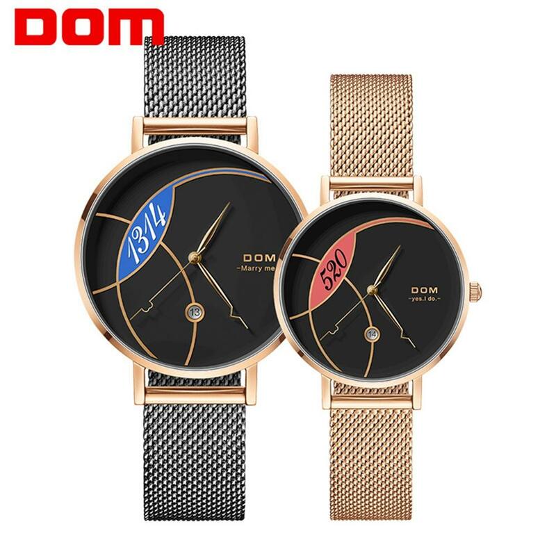 Часы DOM женские кварцевые, брендовые модные, водонепроницаемые, с календарем, с сетчатым браслетом, для пар, M1304/G1305