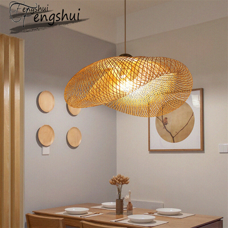 Modern Art Pendant Lights Bamboo Indoor Decor Restaurant Hotel Rattan Pendant Lamp for Living Room Hanging Lamp Kitchen Fixtures