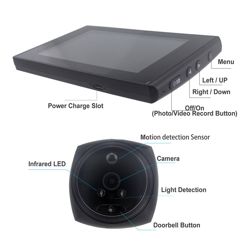 Topvico-Video Doorbell Door Peephole Viewer Camera, Detecção de Movimento, Monitor 4,3 ", Anel Digital, Segurança Video-Eye, Gravação de Voz