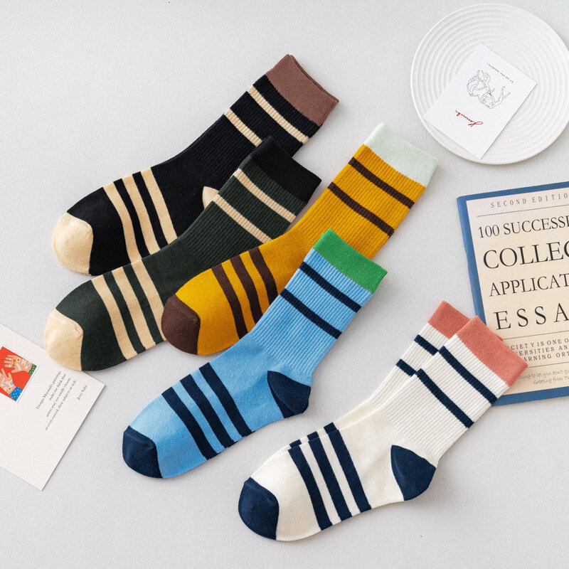 Ins Two-Bar Striped College Wind Hit Color Tube Socks Sports Wild Couple Socks Female Pile Socks Tide