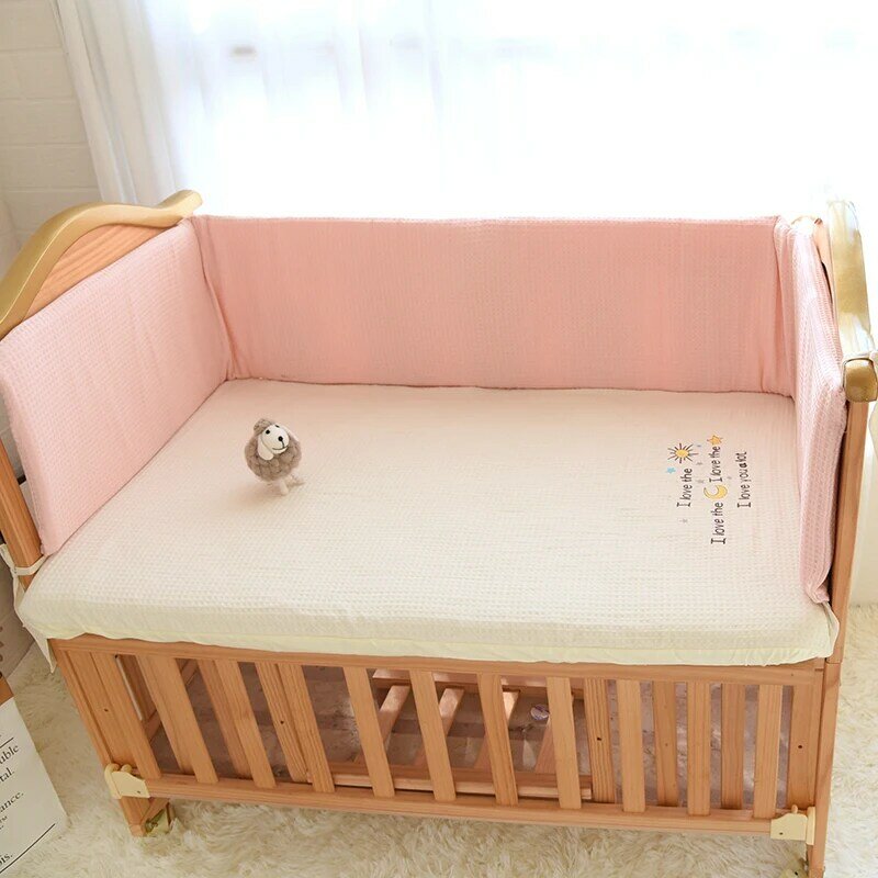 Warna Solid Tebal Bemper Ranjang Bayi Wafel Katun Bumper Boks Bayi Baru Lahir Satu Potong Bantal Tempat Tidur Bantal Pelindung Pagar 240*28CM