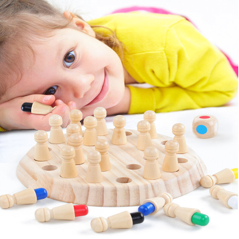 Детская шахматная игра с памятью, веселая и развивающая деревянная настольная игра, красочная, стимулирует познавательные навыки