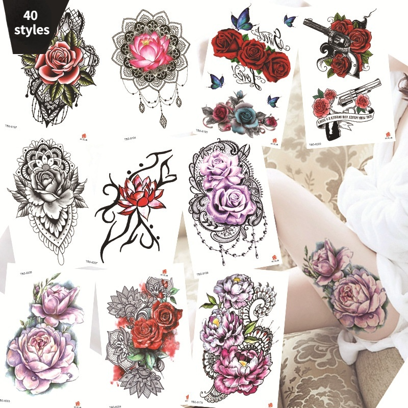 1 pz colore grande rosa peonia tatuaggi temporanei impermeabile 3D fiore fiore adesivi tatuaggio finto per le donne ragazze signora fai da te Body Art