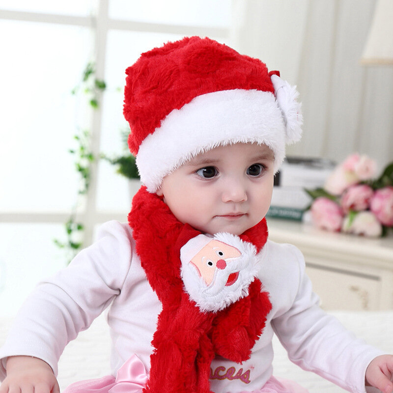 Zimowe dziecięce czapki bożonarodzeniowe dla chłopców i dziewcząt prezenty świąteczne puszyste pluszowe ładny szalik ciepły i miękki dwuczęściowy modny kołnierz