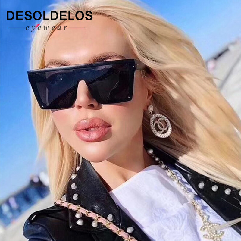 オーバーサイズスクエアフレームフラットトップtop新ファッションサングラス女性男性のレトロなメガネgafas oculosデゾル