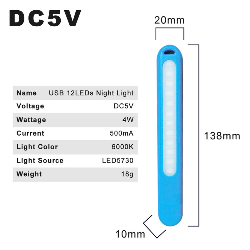 DC5V portátil U disco de luz de la noche de 12LEDs lámparas de escritorio 4W lámpara LED USB vista proteger libro Mini adaptador de luz alimentado para leer