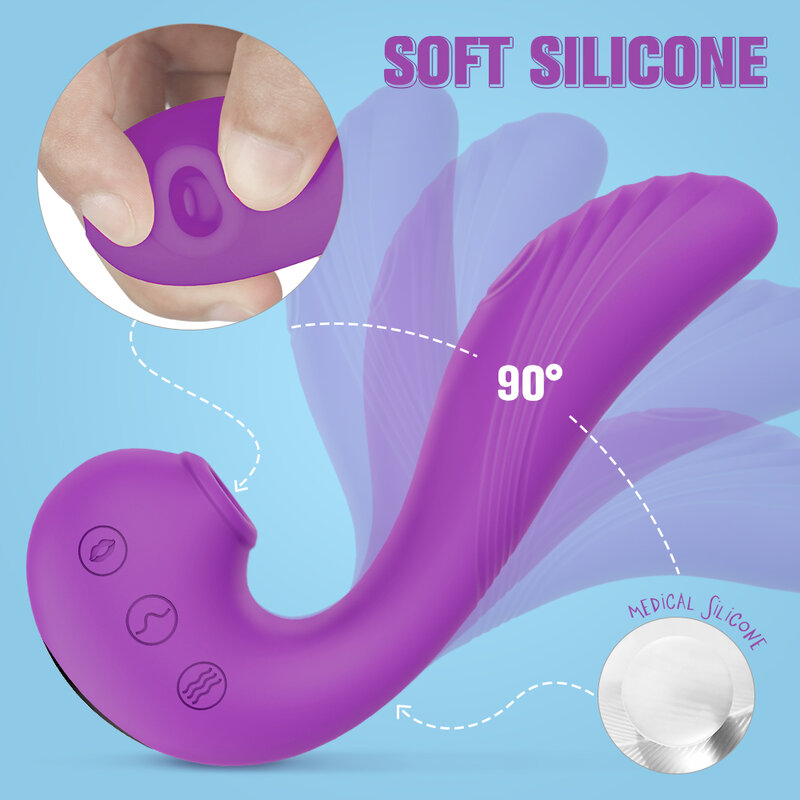 Licking & Sucking 2 in 1 G Spot Dildo Vibrator Clitoral Stimulator Tongue Licking Nipple Massager Adults Sex Toys for Women
