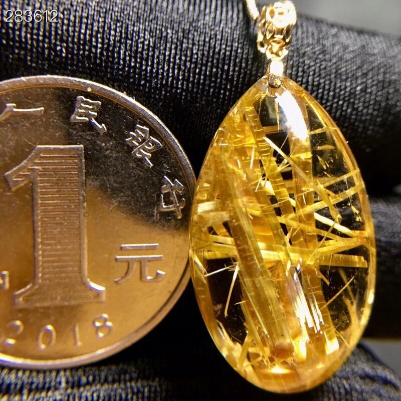 Oryginalne naturalne złote Rutilated kwarcowy naszyjnik 25.8*15.1*10.2mm kropla wody bogaty kryształ biżuteria kobiety mężczyźni brazylia AAAAAAA