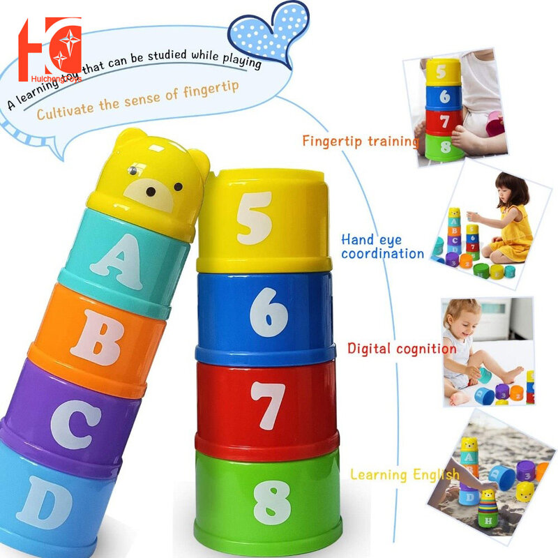 ถ้วยของเล่น9PCS พื้นฐาน Stack Roll ถ้วยซ้อนถ้วยรูปของเล่นเพื่อการศึกษาของเล่น Rainbow ถ้วยซ้อน Tower 0 6 Mont