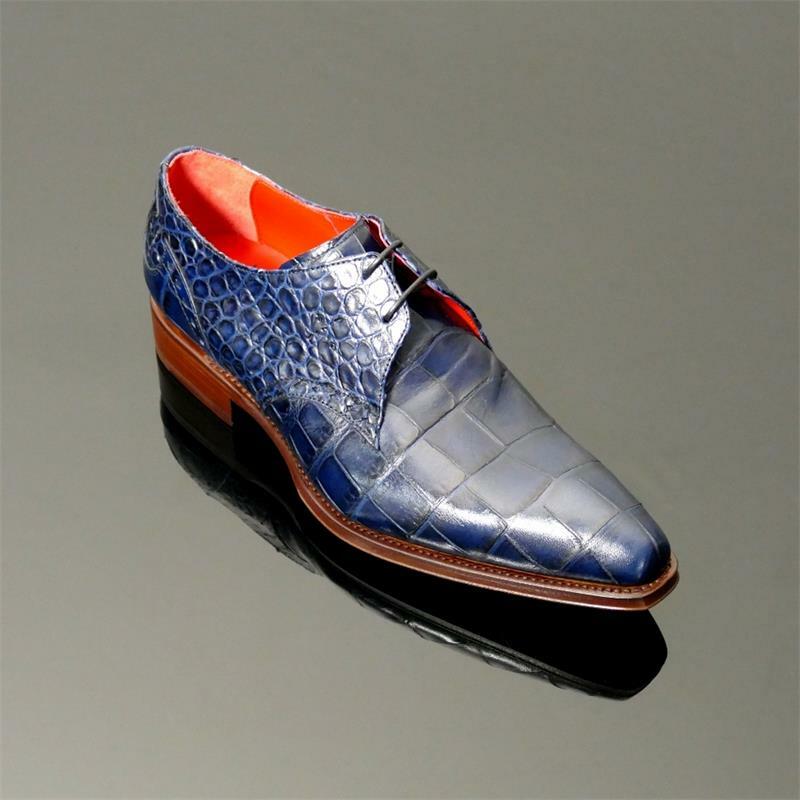 Men's Fashion Casual Business Formal Dress Shoes Handmade Solid Color PU Classic Crocodile Pattern Lace-up Oxford Shoes 3KC471