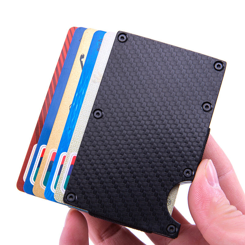 Soporte de tarjeta de identificación de negocios de aluminio, Mini cartera delgada RFID Magic, monedero delgado para 6 tarjetas