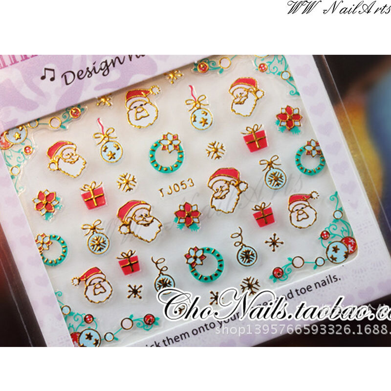 1pcs 3D Christmas Nail Art Decoration Stickers Sparkly Gold White Colorful Glitter Geometry Snowflake Winter Slider Nail Foils