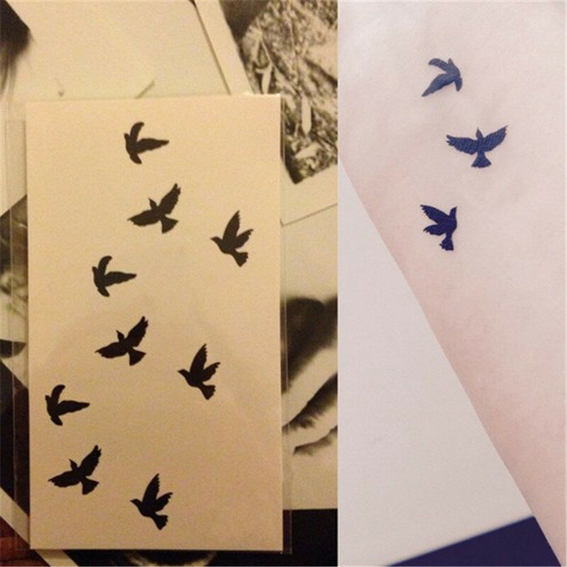 Временные тату-наклейки, 1/10/30 шт., черная маленькая птица, рисунок, искусственная татуировка, наклейки на уши, пальцы, искусственная татуиров...
