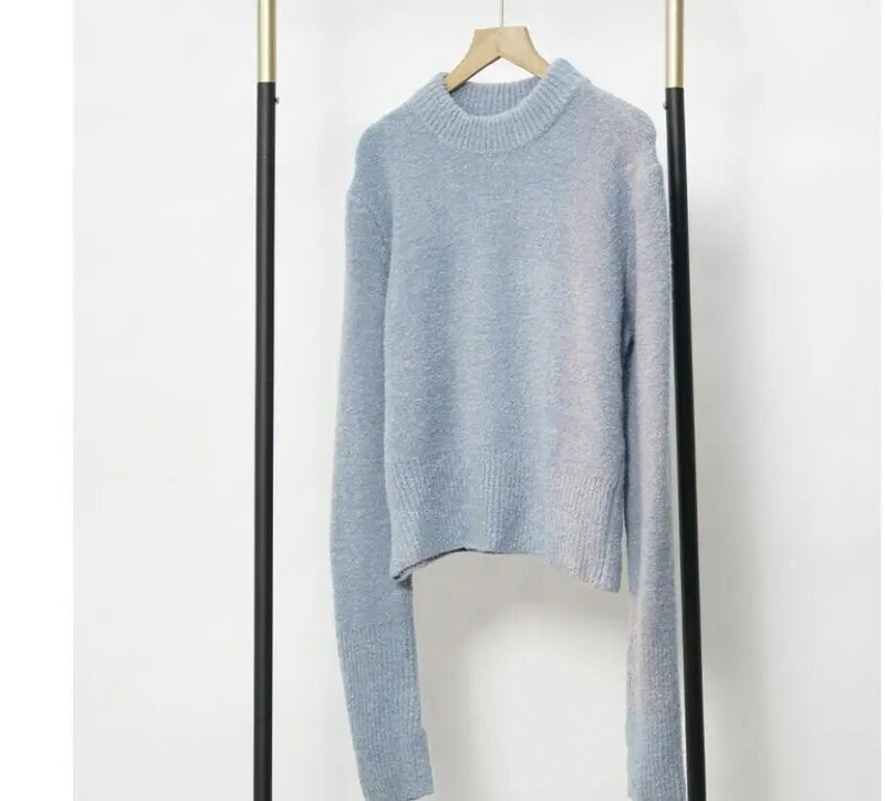 Женский свитер с воротником-стойкой, однотонный Повседневный простой вязаный пуловер с длинными рукавами и манжетами на рукавах, подходящий ко всему, осень 2021