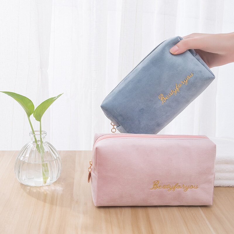DOOZEEPA Women Cosmetic Bag Soft Velvet Make Up Storage Bag Pads Toiletry Package Travel Makeup Bag Organizer Pouch Beauty Case
