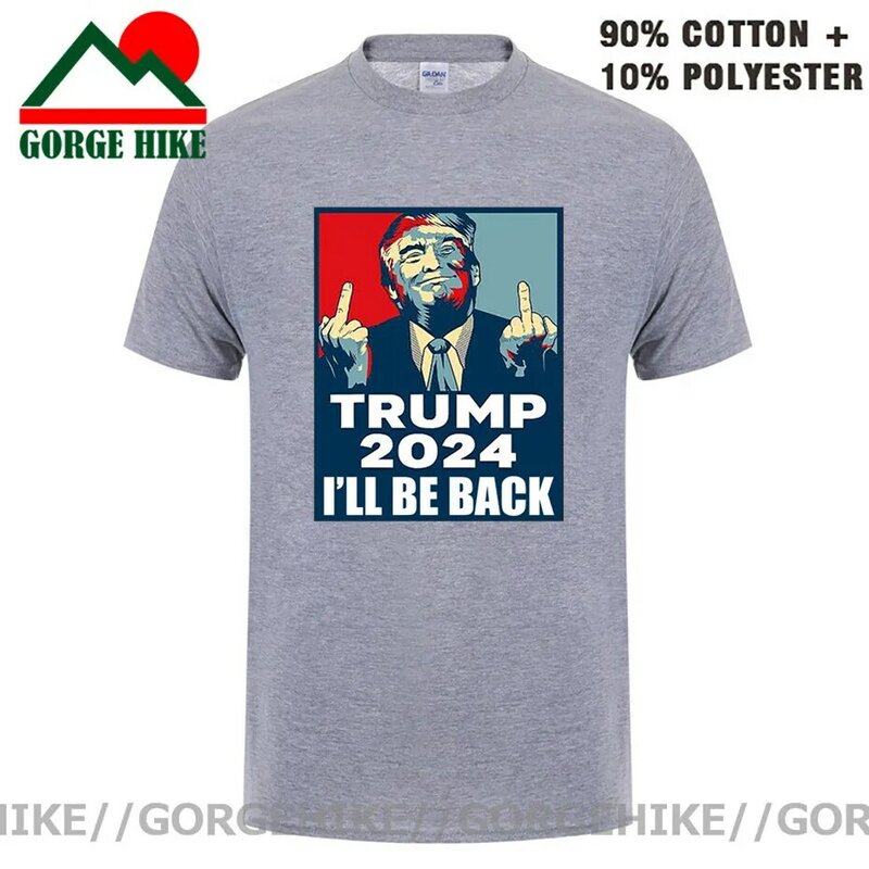 GorgeHike-Camiseta de dedo medio para hombre, camisa con póster divertido del Presidente Donal Trump I will Be Back 2024, Make America Great Again