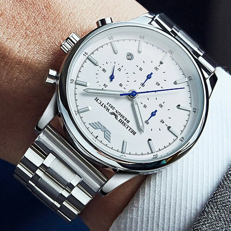 Relógio belushi relógio de aço inoxidável relógios masculinos cronômetro cronógrafo relógio de luxo para homem à prova dwaterproof água relógio de pulso de quartzo