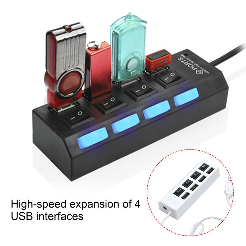 Hub con 4 puertos USB 3,0, adaptador de puerto de alimentación multiexpansor USB con interruptor de encendido/apagado independiente para ordenador portátil
