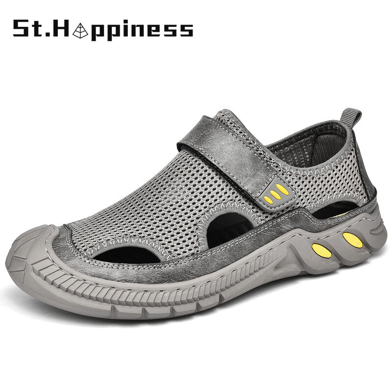 Męskie sandały moda skórzana doszywana siatka letnie sandały plażowe Outdoor Gladiator obuwie światło zewnętrzne buty wędkarskie duże rozmiary