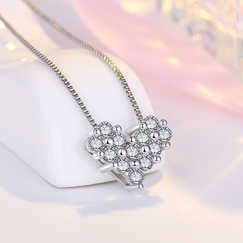 SODROV-collar con colgante romántico en forma de corazón para mujer, joyería de plata de ley