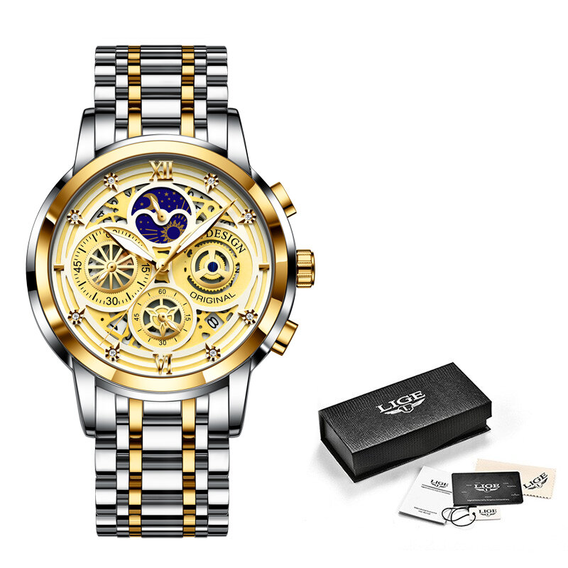 LIGE nowy modny zegarek męski ze stali nierdzewnej Top marka luksusowy wodoodporny Sport chronograf świecący kwarcowy mężczyźni Relogio Masculino