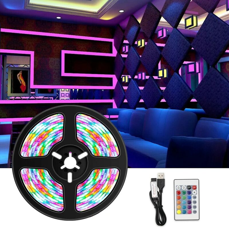 Tira de luces LED RGB 2835 con Control remoto, cinta luminosa resistente al agua para dormitorio, TV, fiesta, bricolaje, decoración, diodo, 5M