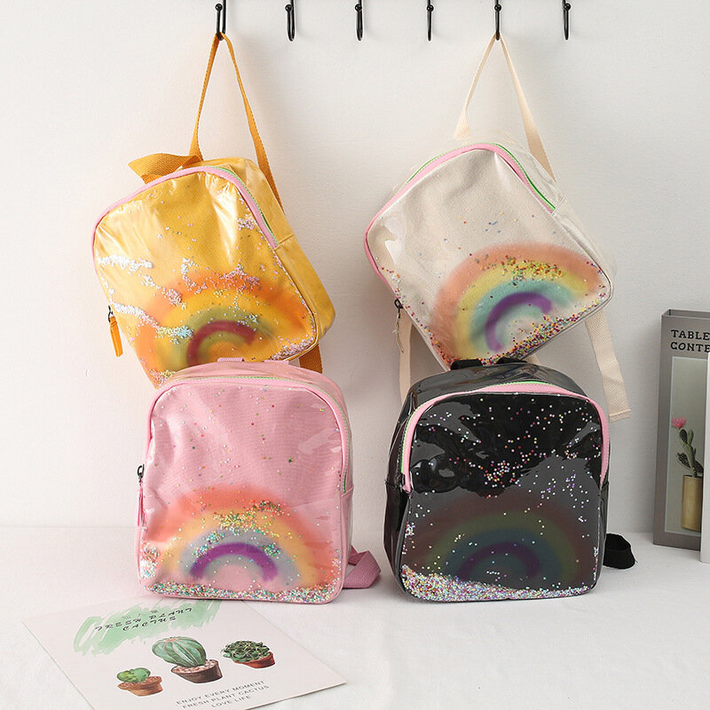 Mochila arco iris para niñas pequeñas, bonita mochila escolar con lentejuelas brillantes