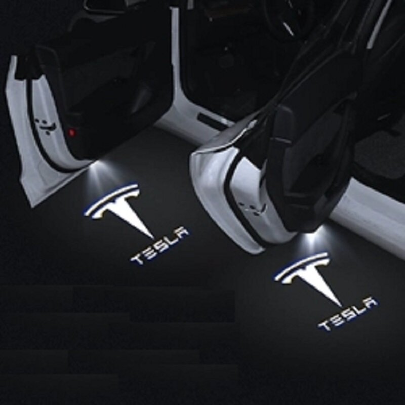 2 sztuk dla Tesla Model S Tesla Model 3 X Y Led samochodów drzwiowe światło wejściowe projektor do logo lampa laserowa cień duch oświetlenie drzwi akcesoria