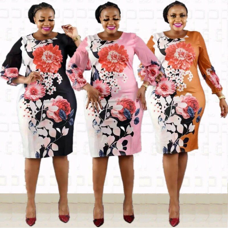 Sukienki afrykańskie dla kobiet 4XL 5XL Plus rozmiar afryka ubrania kwiat Dashiki odzież damska Ankara urząd Lady sukienka duży rozmiar 6XL