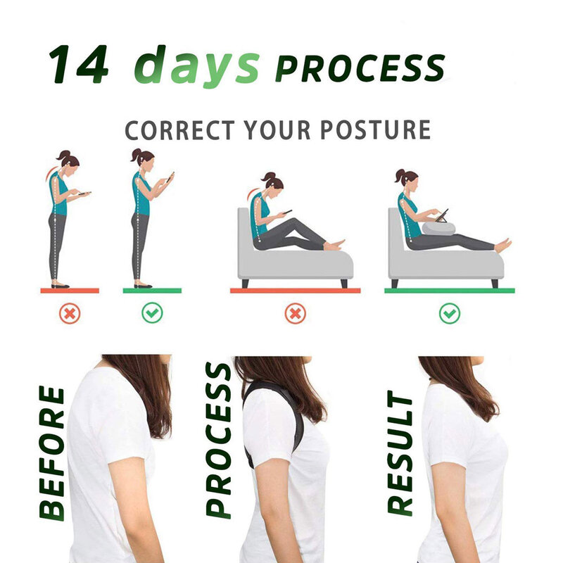 Corretor de postura da coluna ajustável, clavícula, espinha, costas, ombro, lombar, cinto de apoio, correção de postura, evita