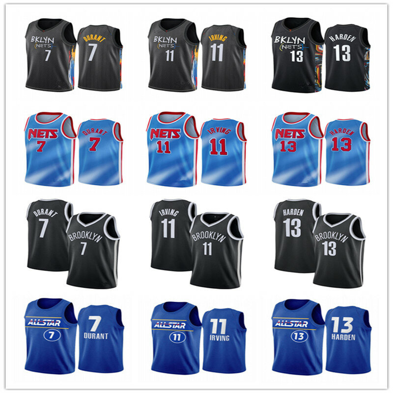 Camiseta de basquete masculino brooklyn nets 13 james harden 7 kevin durant 11 kyrie irving city edition e swingman jérsei