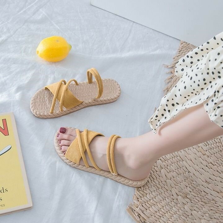 Sandalias planas bonitas para Mujer, chanclas finas de tiras, para playa, doble uso