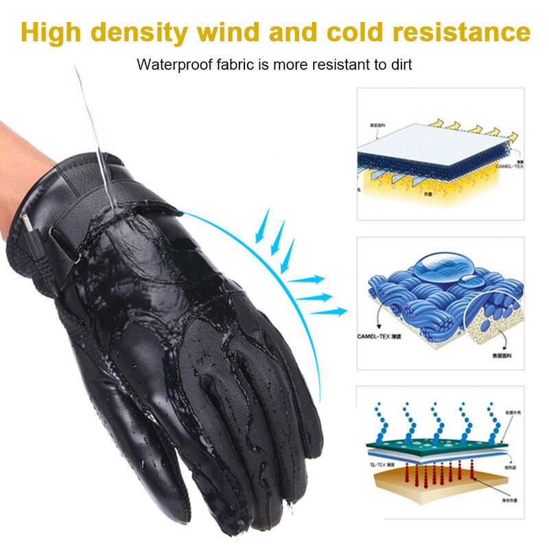 Guantes Térmicos eléctricos de cuero PU para invierno, resistentes al agua, para motocicleta, 1 par