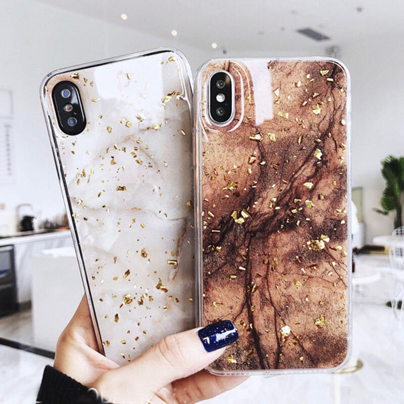 Phone Case For iPhone 11 11 pro 12 12pro XR XS Max Luxury Bling Gold Foil Marble Glitter Soft TPU For iPhone 11 Pro Max