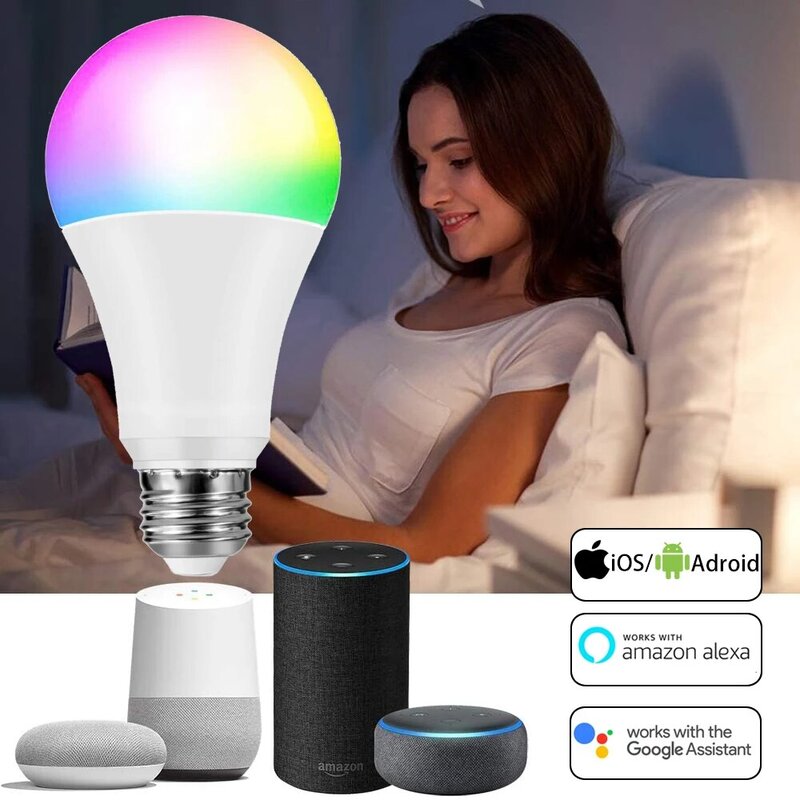 WiFi inteligentne żarówki Siri głos lub pilot na podczerwień Alexa asystent Google LED inteligentna żarówka LED oświetlenie wewnętrzne Neon zmiana lampy