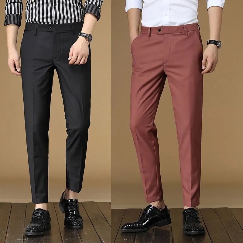 Men's 2021 Spring Summer Fashion Casual Business Pants Male Slim Fit Formal Office Social Pants Men Solid Color Trousers O96